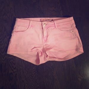 Neon pink denim shorts