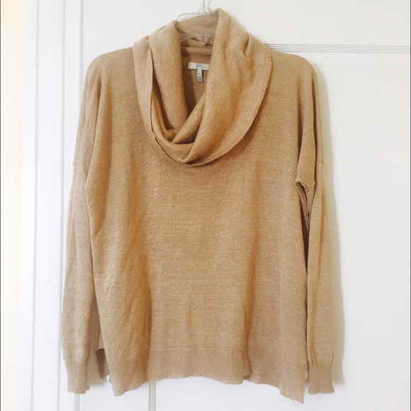 Joie Gold Shimmer Cowl Neck Sweater
