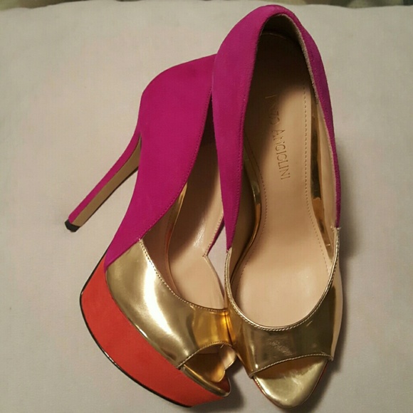 Enzo Angiolini pink/gold/orange heels "takeko"