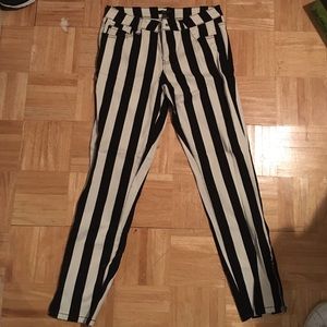 Striped pants with zippers at ankle