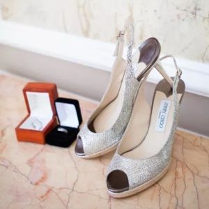 Jimmy Choo Wedding Leather Peep-Toe Pumps Size 9