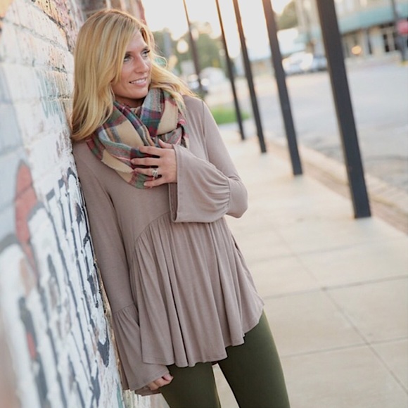 Mocha Bell Sleeve Baby Doll Tunic! - Picture 2 of 3