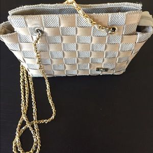 Beige and gold chain-strap purse