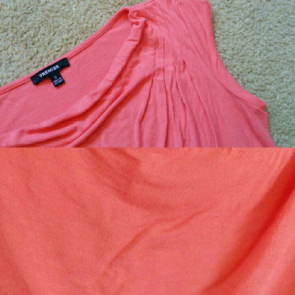 Coral Draped Neck Premise Cap Sleeve Top sz S - Picture 3 of 3