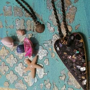 Heart-shaped resin dichroic glass pendant Chain