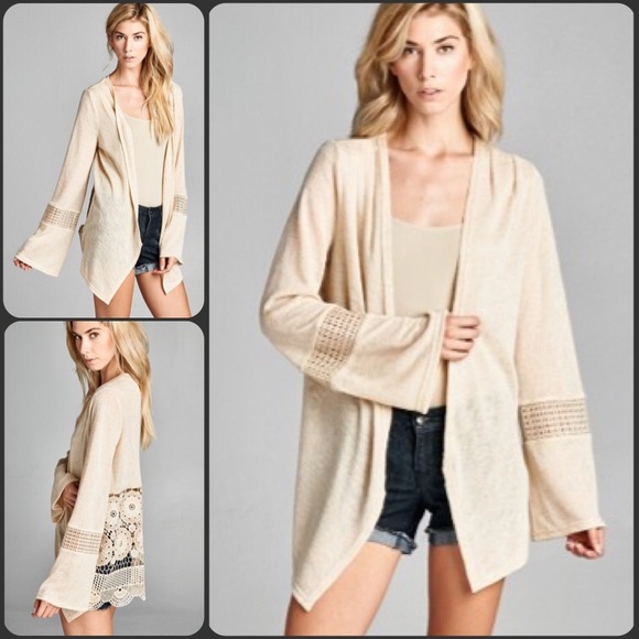LAST TWO‼️ Beige Crochet Bell Sleeve Cardigan - Picture 2 of 4