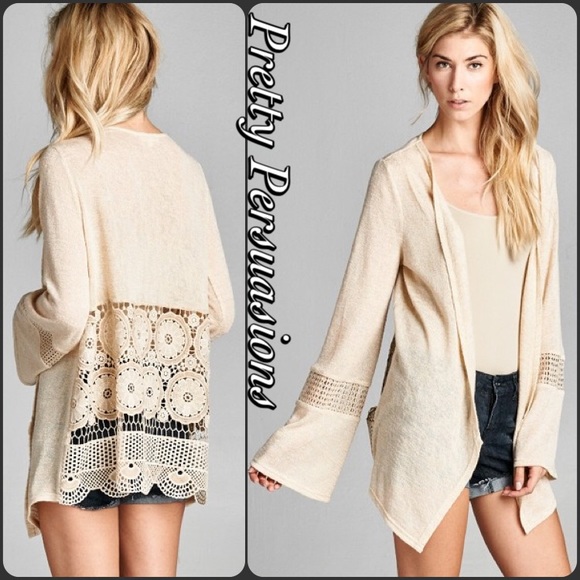 LAST TWO‼️ Beige Crochet Bell Sleeve Cardigan - Picture 3 of 4