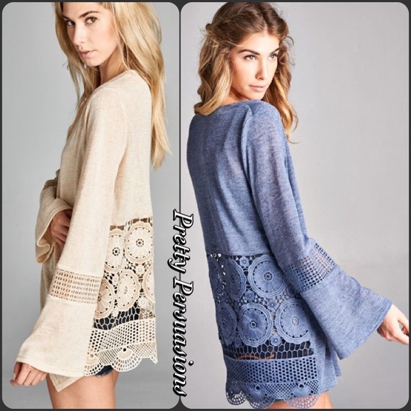 LAST TWO‼️ Beige Crochet Bell Sleeve Cardigan - Picture 4 of 4