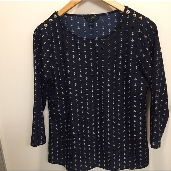 J.Crew Scoopneck Anchor Button Blouse