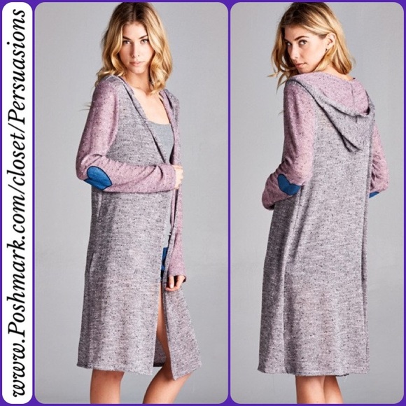 SOLD OUT‼️ Hooded Elbow Patch Maxi Cardigan Duster - Picture 3 of 3