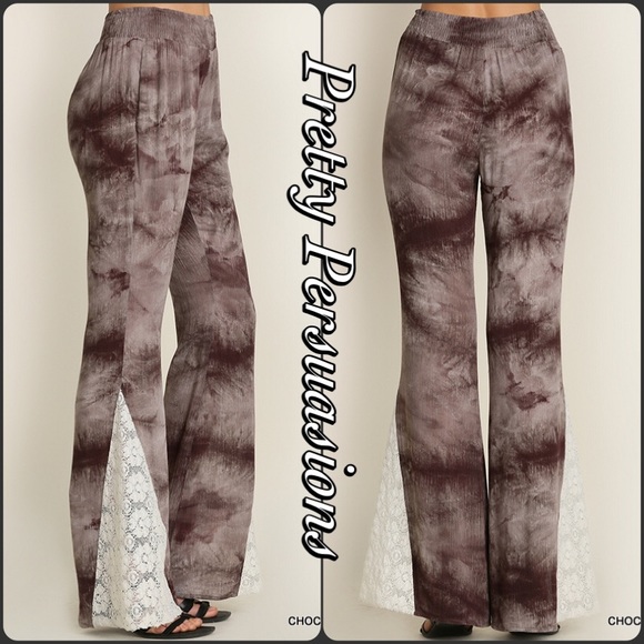SALE‼️ NWT Mocha Tie Dyed & Lace Flare Leg Pants - Picture 2 of 3