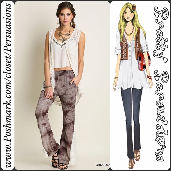 SALE‼️ NWT Mocha Tie Dyed & Lace Flare Leg Pants - Picture 3 of 3