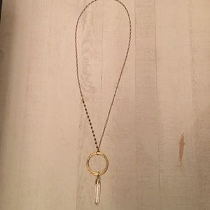 Anthropologie Long Gold Circle Gem Necklace