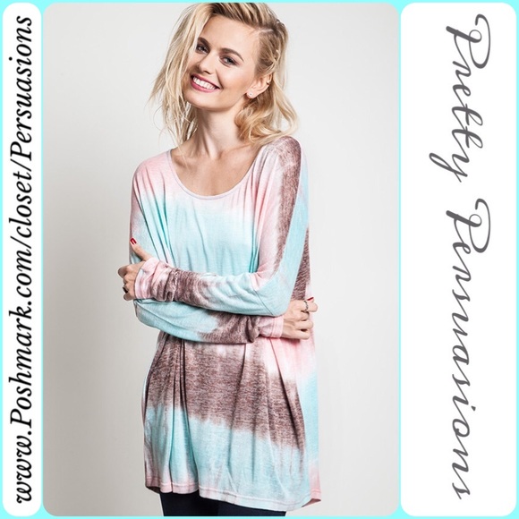 NWT Mint Tie Dyed Long Sleeve Relaxed Top - Picture 2 of 4