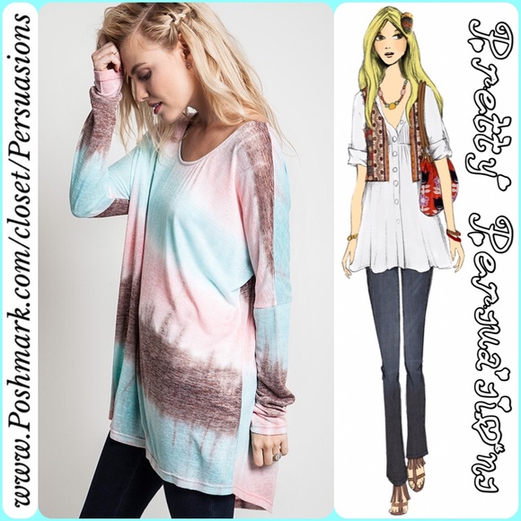 NWT Mint Tie Dyed Long Sleeve Relaxed Top - Picture 4 of 4