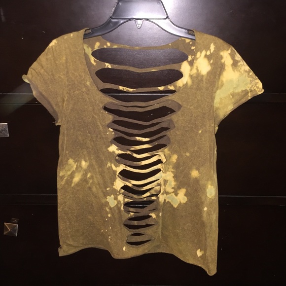 Urban Outfitters Mustard/Taupe Ripped Tee