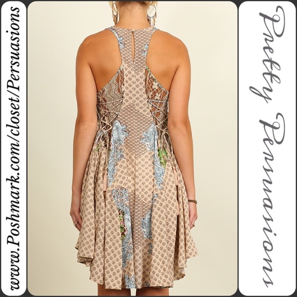 CLEARANCE‼️ Vintage Print & Lace Beige Swing Dress - Picture 2 of 4