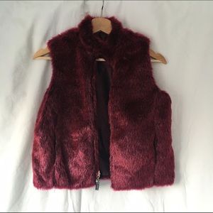 Garnet red faux fur vest