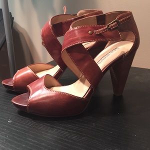 Via spiga brown leather strappy heels open toe