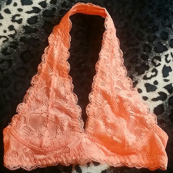 Coral laced halter bralette