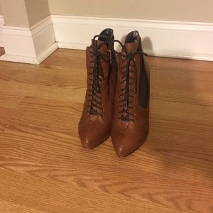 Cognac lace-up booties