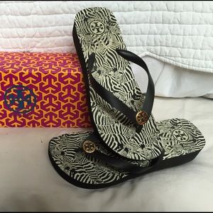 TORY BURCH Zebra Wedged Flip Flop
