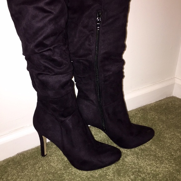 Over-the-Knee Suede Black Heeled Boots