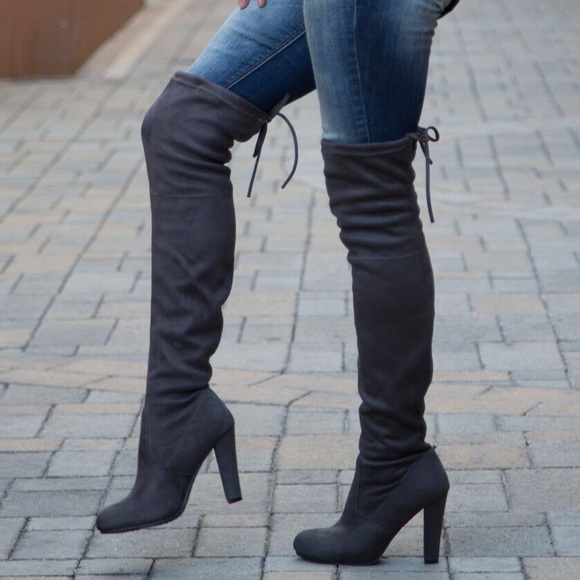 LAST ONE Grey Thigh High/ over the knee boots - Picture 2 of 4