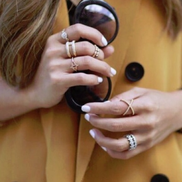 Gold Pave X Ring - Picture 2 of 4