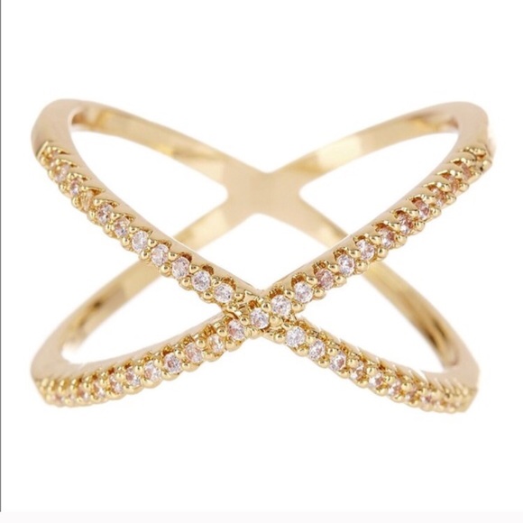 Gold Pave X Ring - Picture 3 of 4