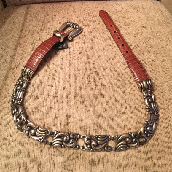 Brighton brown leather python & silver ornate belt