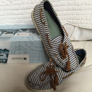 SPERRY Navy Seersucker Boat Shoe