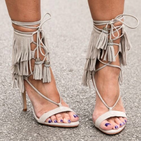 FLASH SALE‼️ Vegan Suede, Lace Up, Fringe Heels!✨