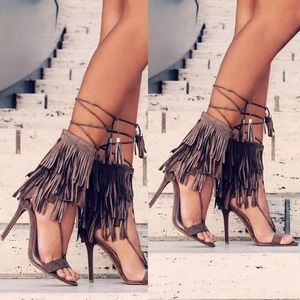 Vegan Suede, Lace Up, Fringe Heels!✨