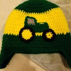 Boys baby knitted tractor hat winter John deere