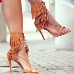 ⚡️FLASH SALE⚡️Vegan suede, Lace Up, Fringe Heels!