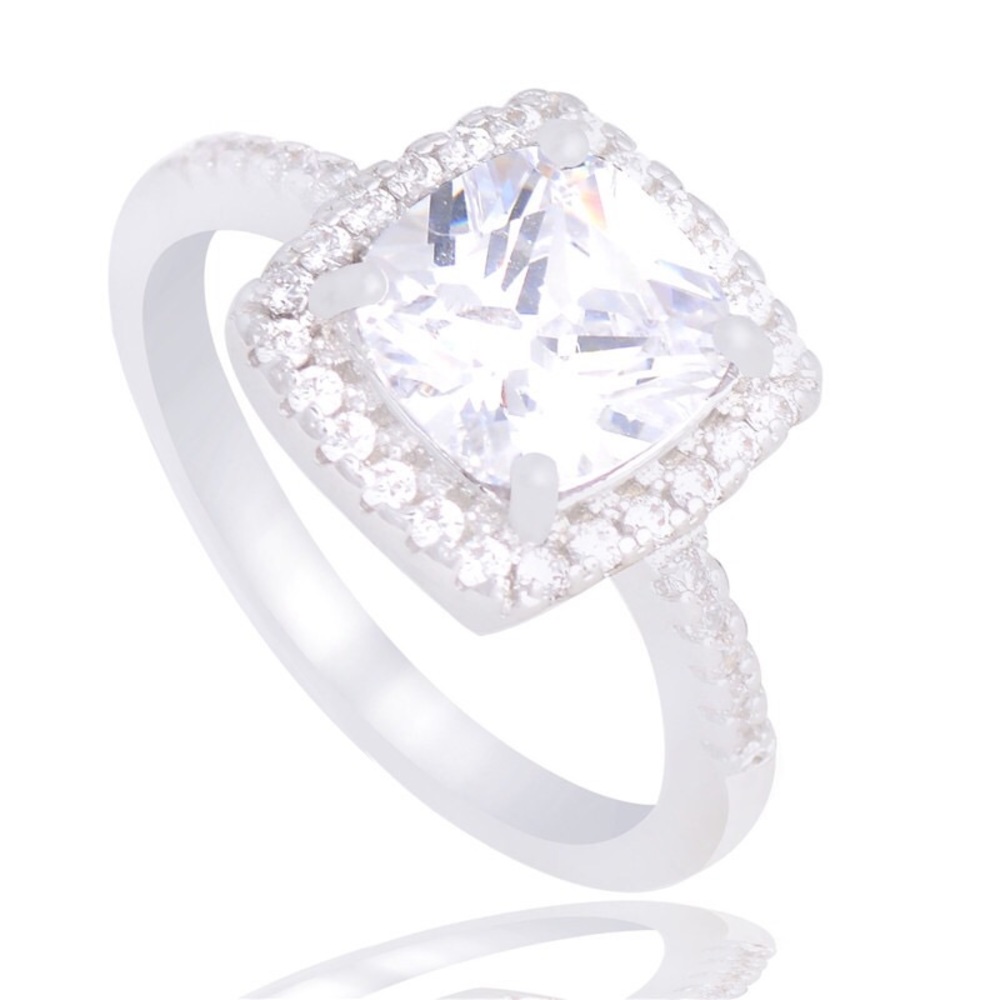 New Silver Clear Square Cubic Zirconia Ring