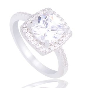 New Silver Clear Square Cubic Zirconia Ring
