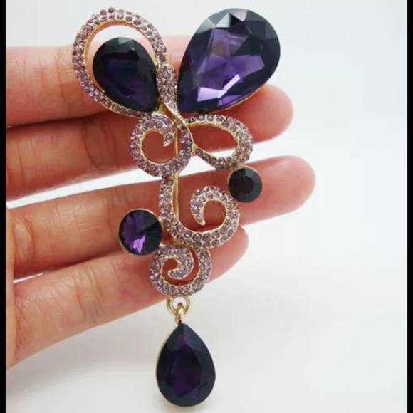 Purple Rhinestone Brooch Sparkling Gold ✨