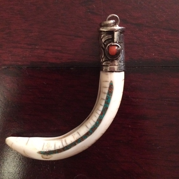 Vintage Sterling and Bone Pendant - Picture 2 of 3