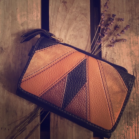 Fossil black and Orange Patchwork leather Wallet
