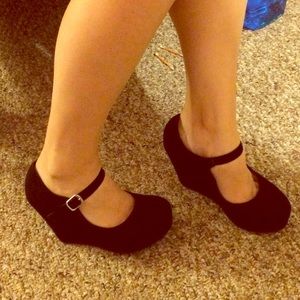 Black Mary Jane platform wedge heels
