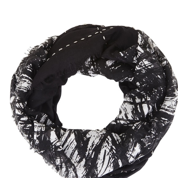 BCBGMAXAZRIA MIXED EMBELLISHED PRINTED LOOP SCARF - Picture 2 of 2