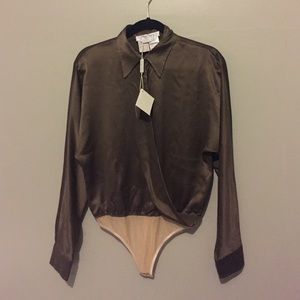 100% silk brown bodysuit