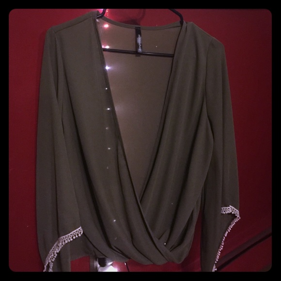 TOBI: Green Sheer Bohemian Top