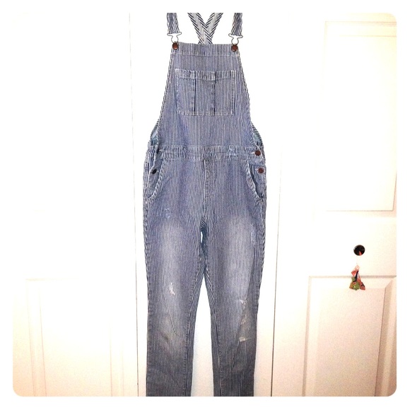 Striped Denim Overalls