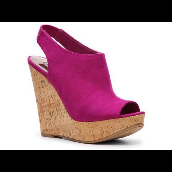 CARLOS PINK CORKSCREW PEEP TOE WEDGES