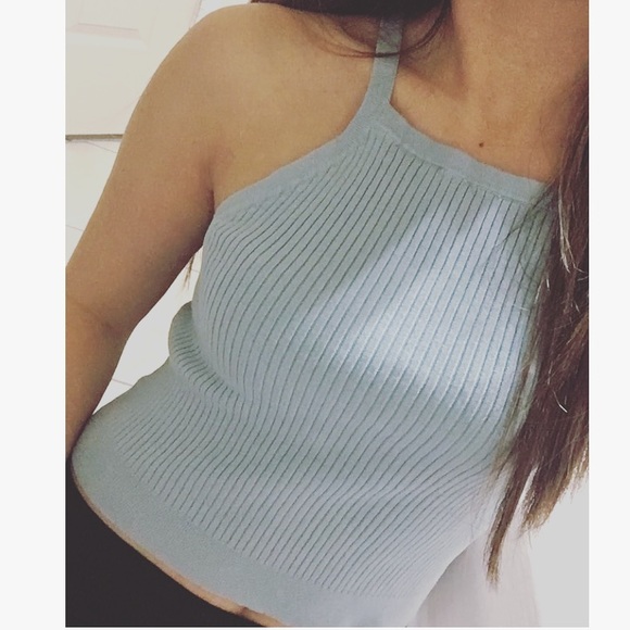 Brandy Melville Pastel Blue Ribbed Square Tank