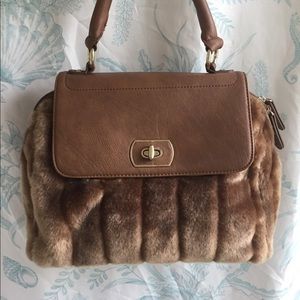 15$ faux fur brown speedy satchel bag