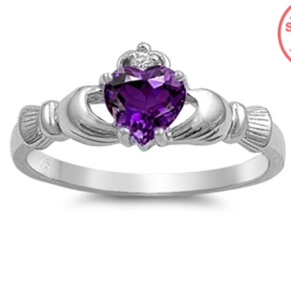Sterling Silver Amethyst Claddagh Ring